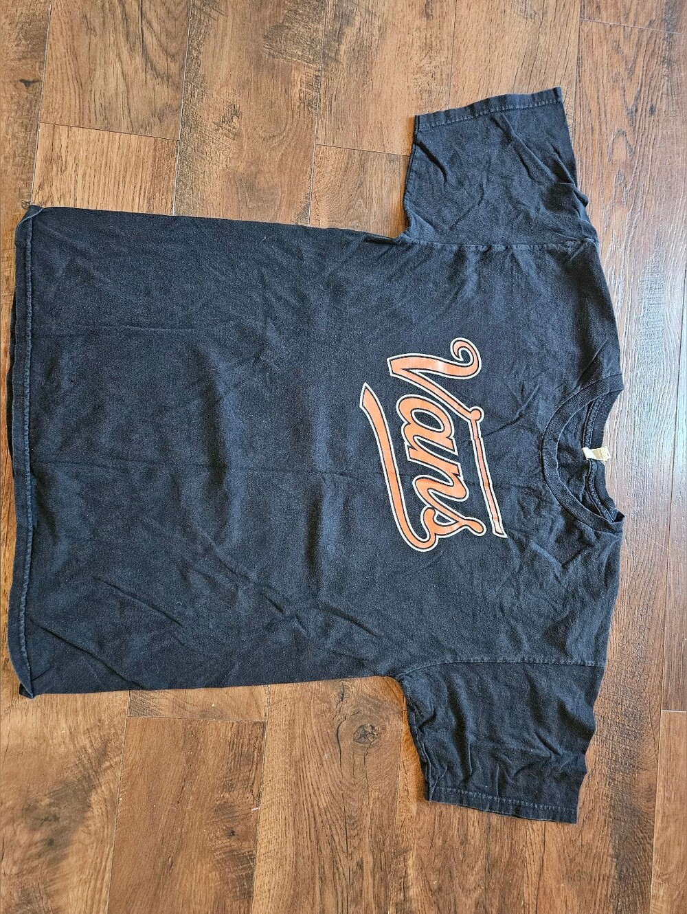 Vans Warped Black Tee with Orange Script Logo Size L